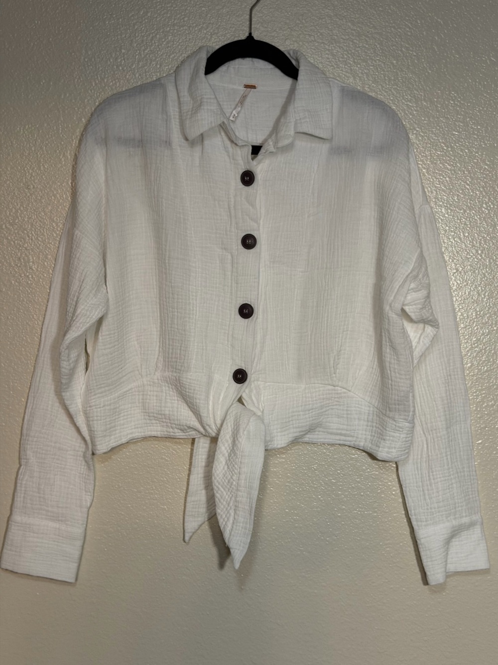 Free People White Gauze Tie Front Button Shirt Jacket Top Medium